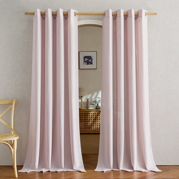 NICETOWN Blush Pink Curtains for Bedroom, Semi Sheer Thick Linen Drapes Light Filtering Privacy Protection Grommet Living Room Curtain Panels, 55"x90", 2 Panels