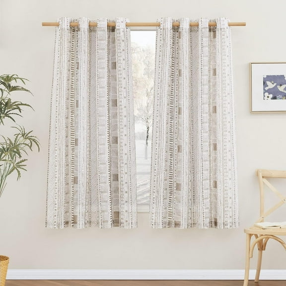 NICETOWN Boho Curtains 63 Inch Length 2 Panels Set, Semi Sheer Linen Curtains for Bedroom Living Room, Light Filtering Country Rustic Farmhouse Grommet Curtains, Taupe