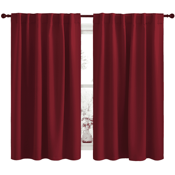 NICETOWN Burgundy Red Kitchen Curtains Blackout Back Tab and Rod Pocket Thermal Insulated Curtains Drapes 42x63 inch, 2 Panels