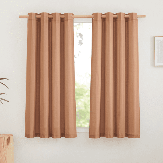 NICETOWN Burnt Orange Linen Curtains for Bedroom, Grommet Thick Linen Blend Drapes Vintage Style Light Filtering Privacy Added Window Treatment for Living Room, 55"x63", 2 Panels