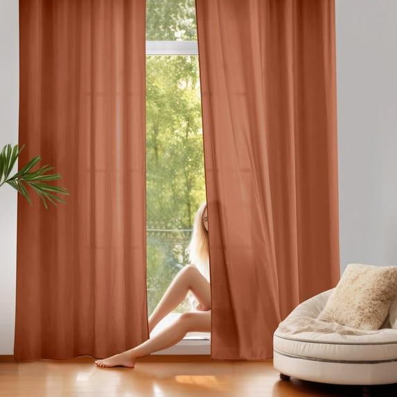 NICETOWN Burnt Orange Privacy Sheer Curtains, Non-See-Through Sheer Curtains Light Filtering Window Drapes for Bedroom Living Room, 52"x63", Set of 2