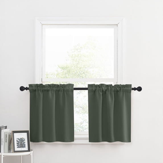NICETOWN Cafe Valances for Kitchen, Half Window Curtain Decorations, Small Blackout Curtain with Rod Pocket for Living Room, Dark Mallard, 34"x24", 2 Panels