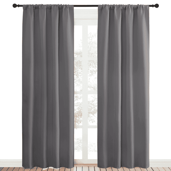 NICETOWN Casual Gray Solid Print Home Rod Pocket Blackout Kitchen Curtains, 42.00 x 84.00 in (2 Panels)