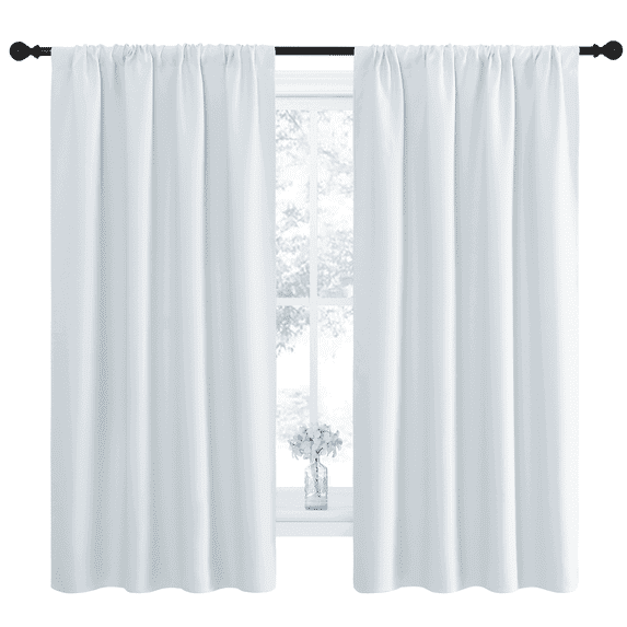 NICETOWN Casual Greyish White Solid Print Home Rod Pocket Blackout Kitchen Curtains, 42.00 x 63.00 in (2 Panels)