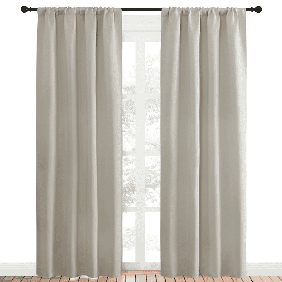 NICETOWN Casual Natural Solid Print Home Rod Pocket Room Darkening Kitchen Curtains, 42" x 84" (2 Panels)