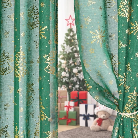 NICETOWN Christmas Sheer Curtains for Living Room, Green Curtains 95 inches Long for Bedroom with Grommet Design Window Drapes for Home Decor, 52" Wide for Bedroom, 2 Panels