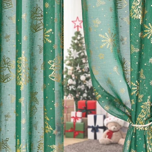 NICETOWN Christmas Sheer Curtains for Living Room, Green Curtains 95 inches Long for Bedroom with Grommet Design Window Drapes for Home Decor, 52" Wide for Bedroom, 2 Panels