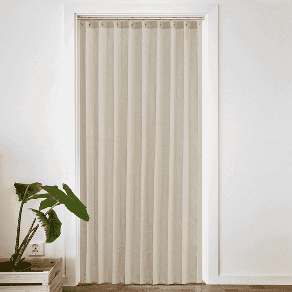 NICETOWN Door Curtains for Closet, Accordion Style Pleated Folding Linen Door Curtain Light Filtering Linen Curtains for Room Divider/ Sliding Glass Door, 50"x80", Angora, 1 Panel