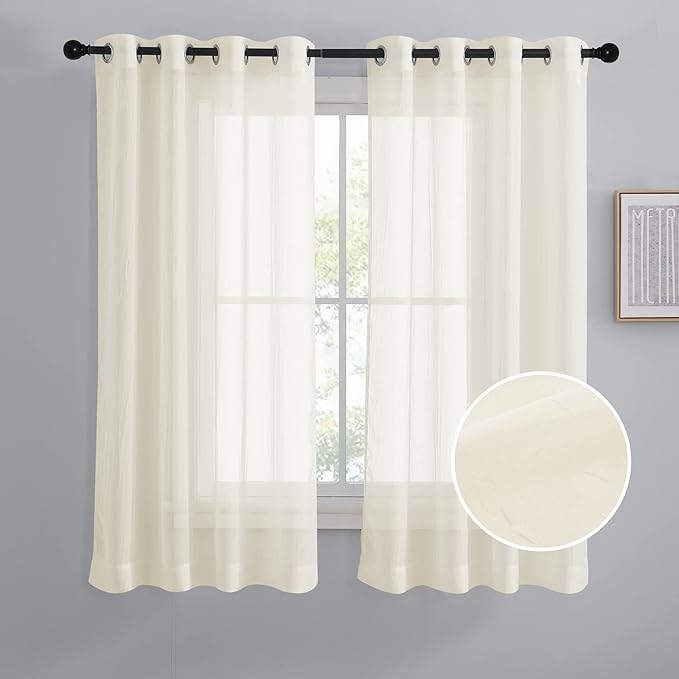 NICETOWN Crushed Sheer Curtains 63 inch Long, Grommet Crinkled Voile