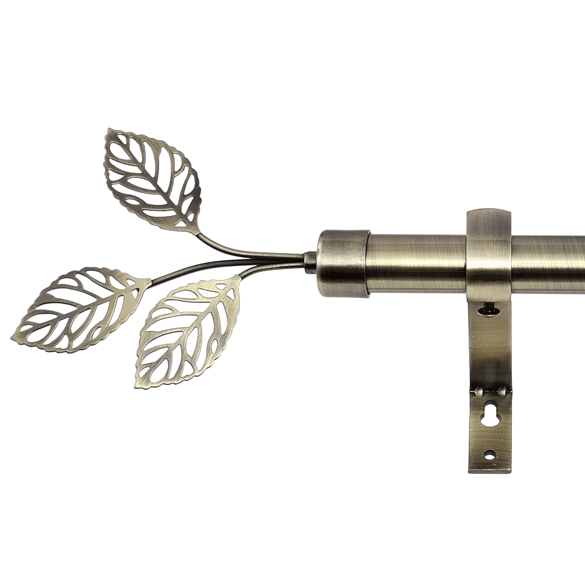 NICETOWN Brass Curtain Rod for Windows 28 to 48 inch, Adjustable Standard 1 inch Diameter Farmhouse Single Curtain Rod Set with Leaf Finials, Antique Brass