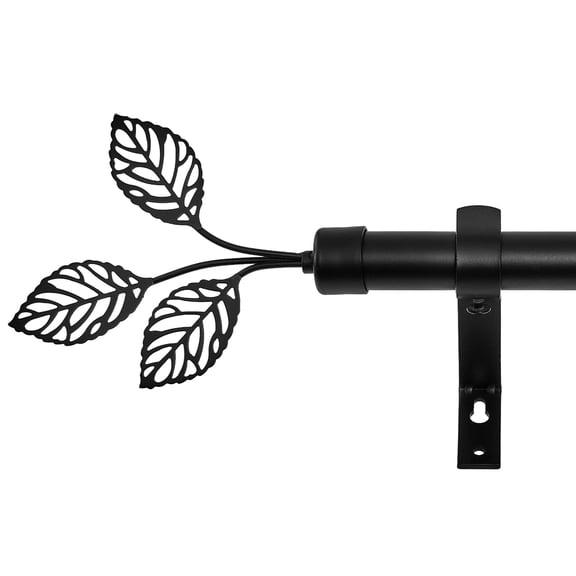 NICETOWN Black Curtain Rods, Matte Black Curtain Rod for Windows 48 to 84 inch, 1-inch Diameter Single Adjustable Drapery Rods with Decorative Leaf Finials