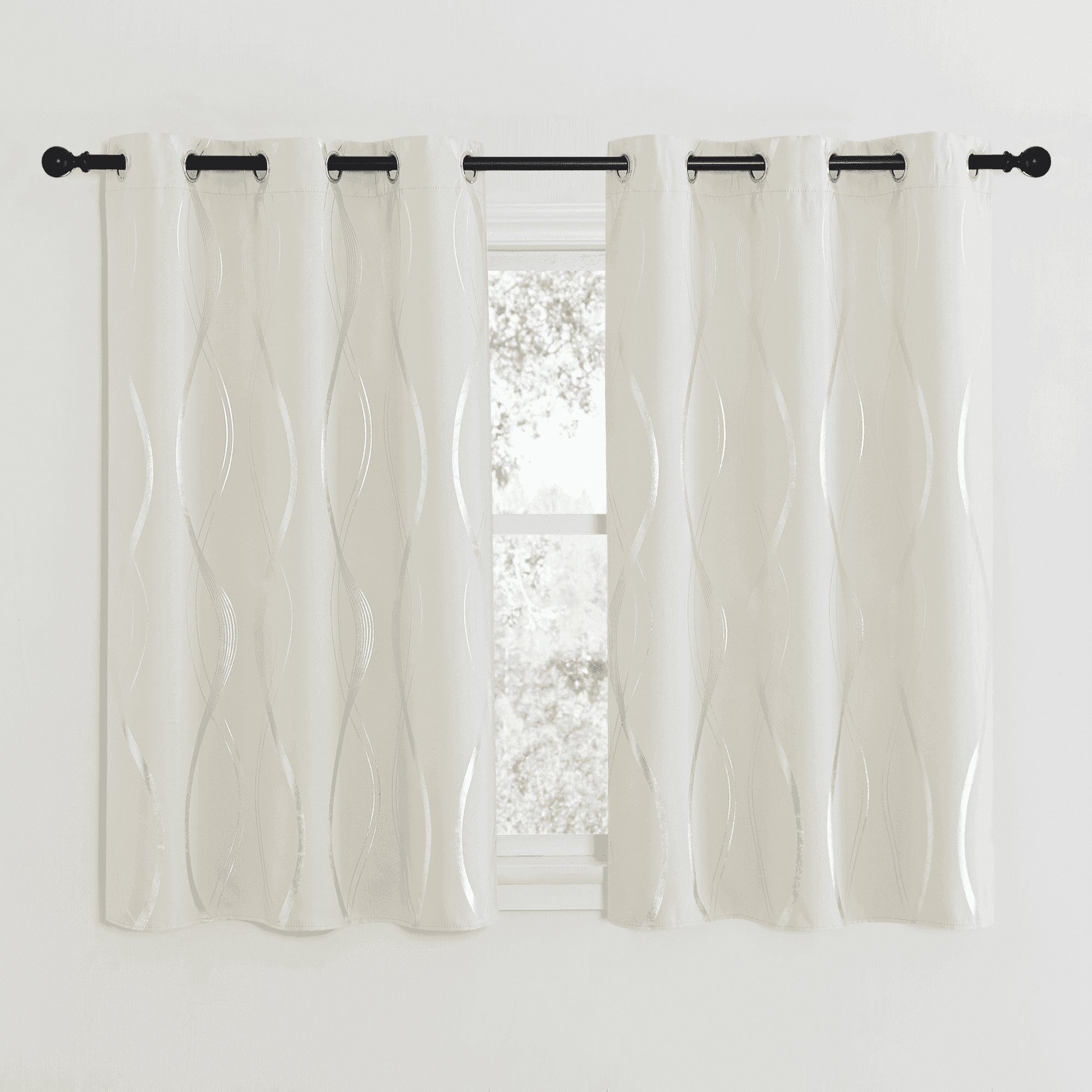 NICETOWN Curtains for Bedroom Thermal Insulated Solid Grommet Top Foil Printed Wave Lines Blackout Panels for Living Room, 42x48 inches, Beige, 2 Panels