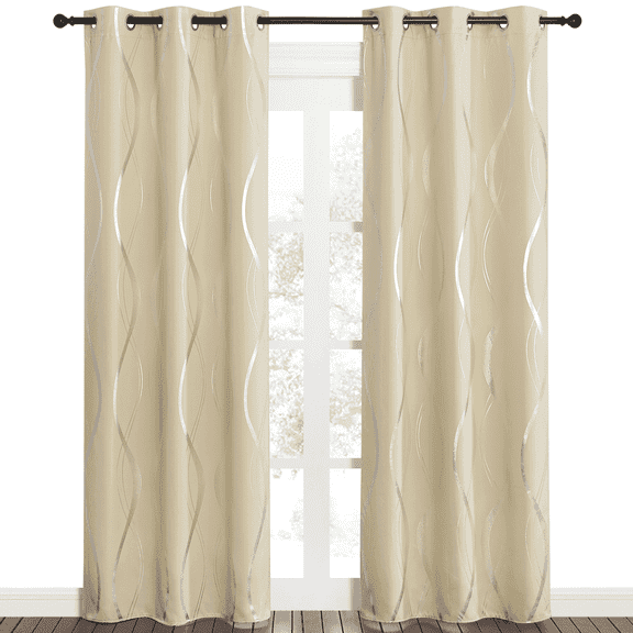 NICETOWN Curtains for Bedrooms Long Wave Line Embossed Grommet Room Darkening Curtains Thermal Insulated Bedroom Curtains 42x84 inch length 2 panels set, Biscotti Beige, 42x84 inch, 2 Panels