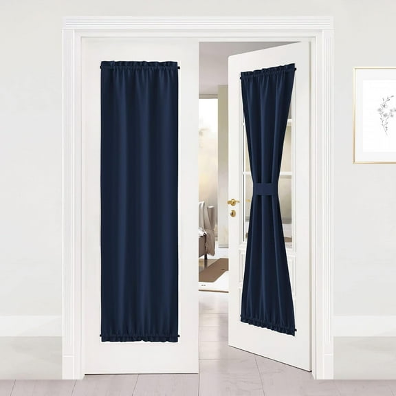 NICETOWN Door Curtain Panel, Sunlight Blocking Thermal Insulated French Door Drapery Panel for Privacy with Tie Back, Navy Blue, 25"x72", 1 Panel