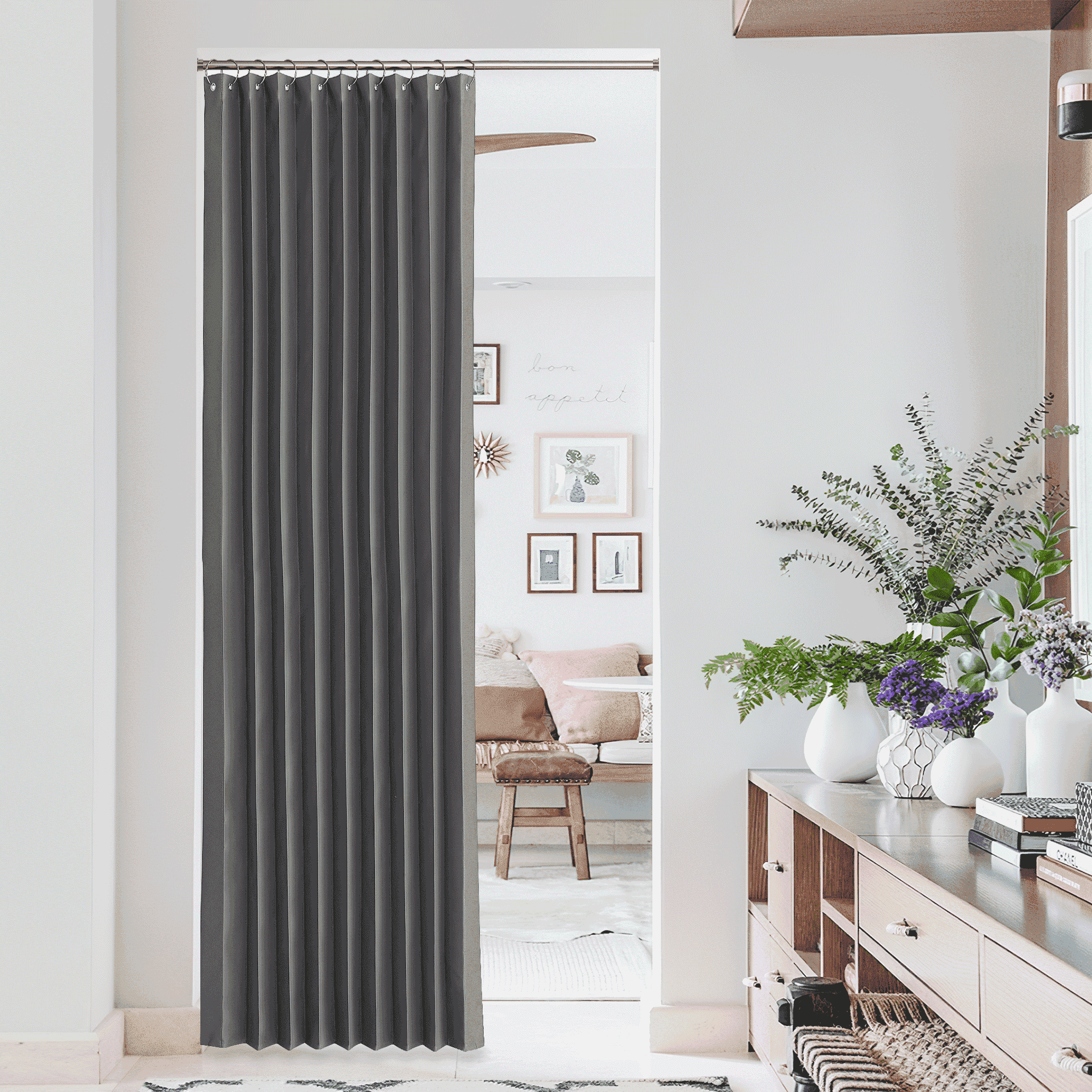 NICETOWN Door Curtains Accordion Style Door Curtains for Doorway, Room Darkening Thermal Insulated Curtain Drapes for Room Divider/Living Room, 38"x80", Grey, 1 Panel