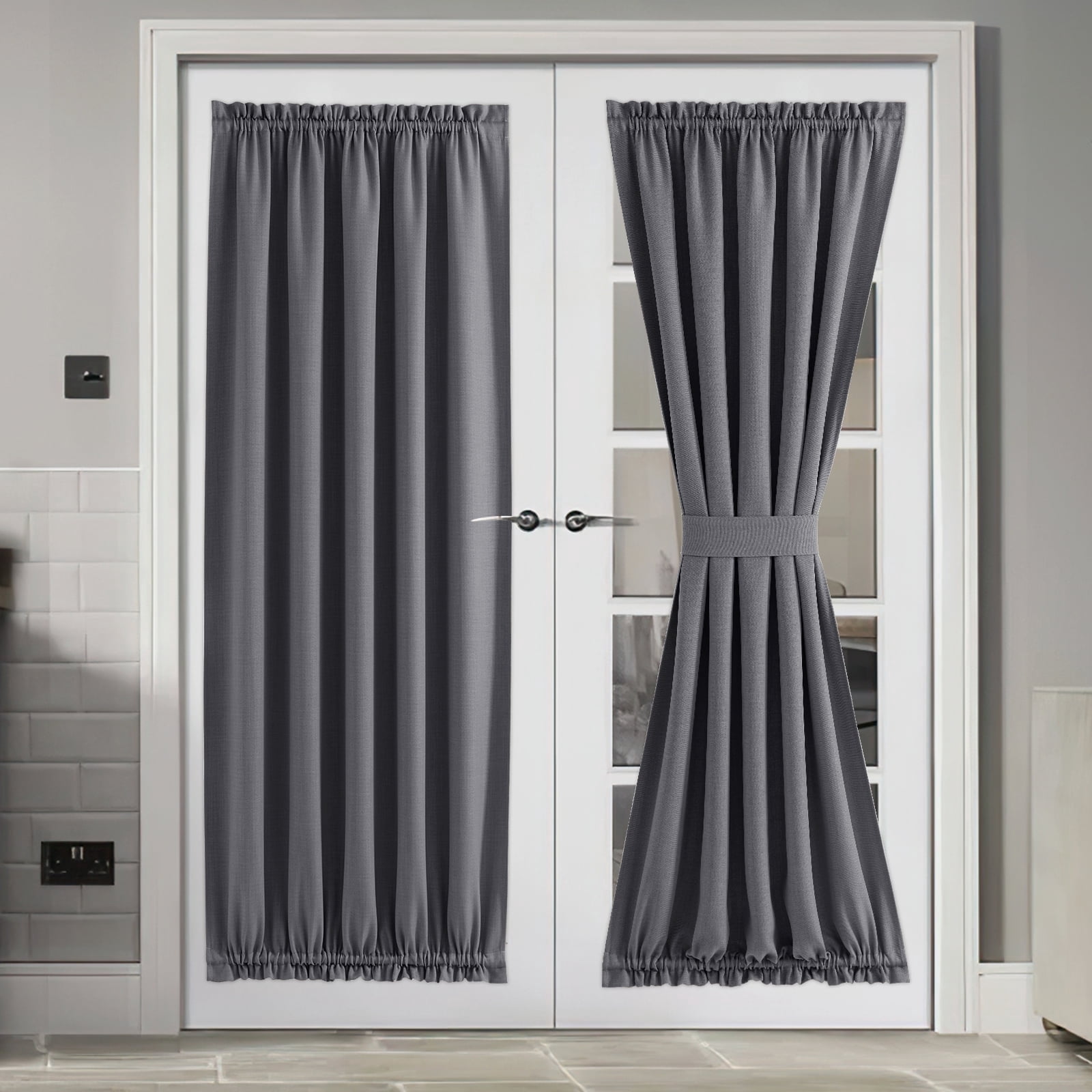 NICETOWN Door Curtains Blackout Thermal Insulated Faux Linen Curtains, Rod Pocket for Kitchen Door With Glass Window for Privacy, 54"x72", Charcoal Gray, 1 Panel