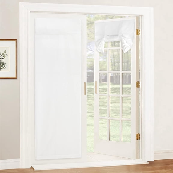 NICETOWN Door Curtains for Door Windows, Natural Linen Blended French Door Curtains Room Darkening Privacy Drapes Thermal Insulated Tie Up Shades for Bedroom, Pure White, 26"x69", 1 Panel