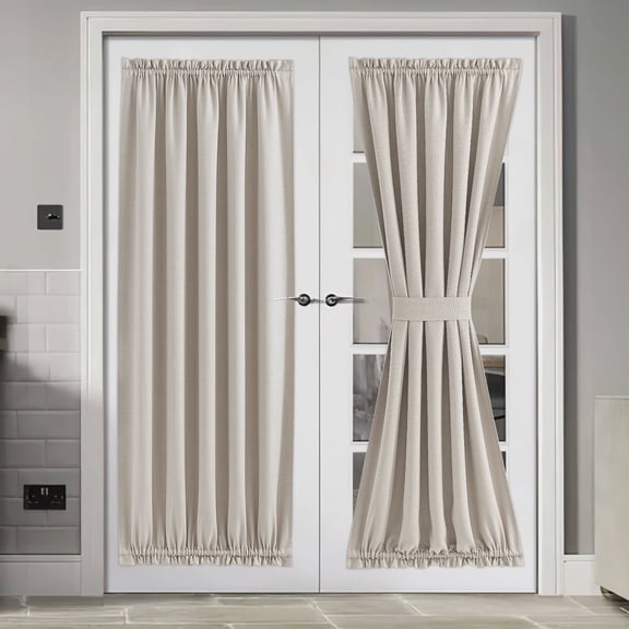 NICETOWN Door Curtains Rod Pocket Faux Linen Blackout Thermal Insulated Energy Efficient Drape for Side Door, 54"x72", Angora, 1 Panel