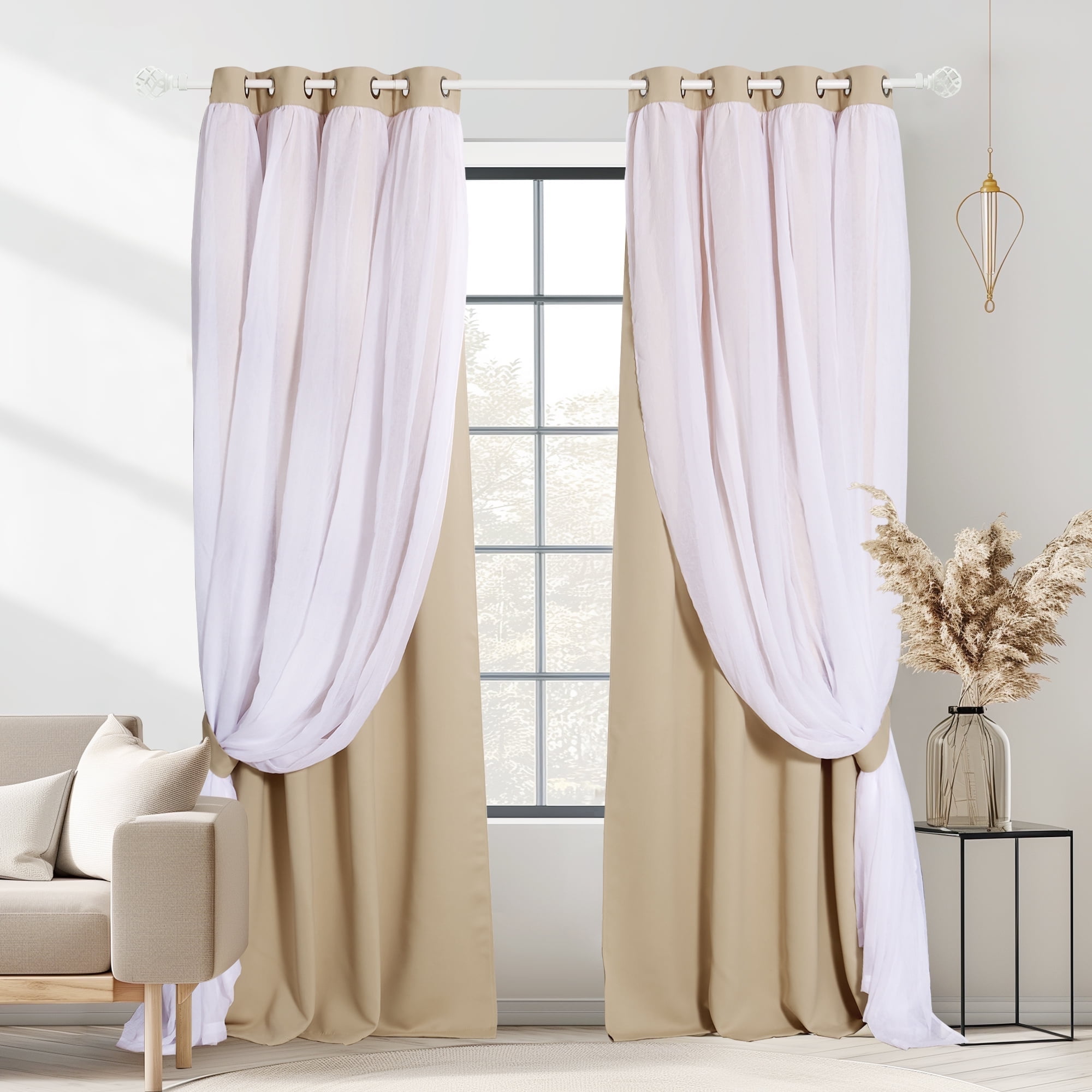 NICETOWN Double Layer Blackout Curtains Solid Sound Reducing Grommet Thermal luxury curtains for Kids room, Biscotti Beige, W52 x L72, Set of 2