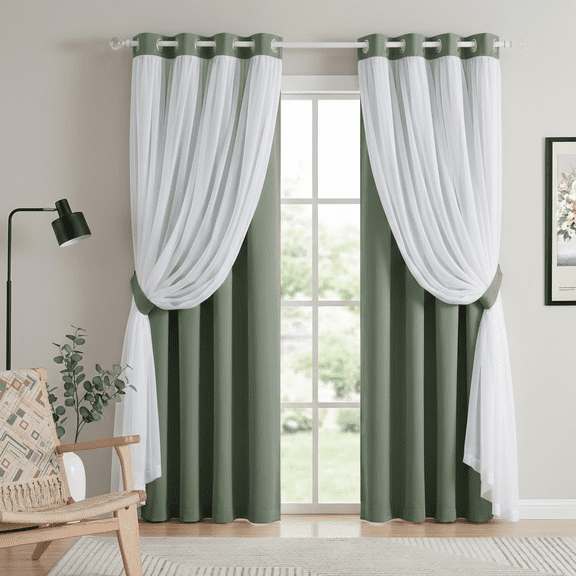 NICETOWN Double Layer Blackout Elegant Curtains for Children Room, Grommet Noise Reflecting Privacy Protecting Drapes, Greyish Green, W52 x L90, Set of 2