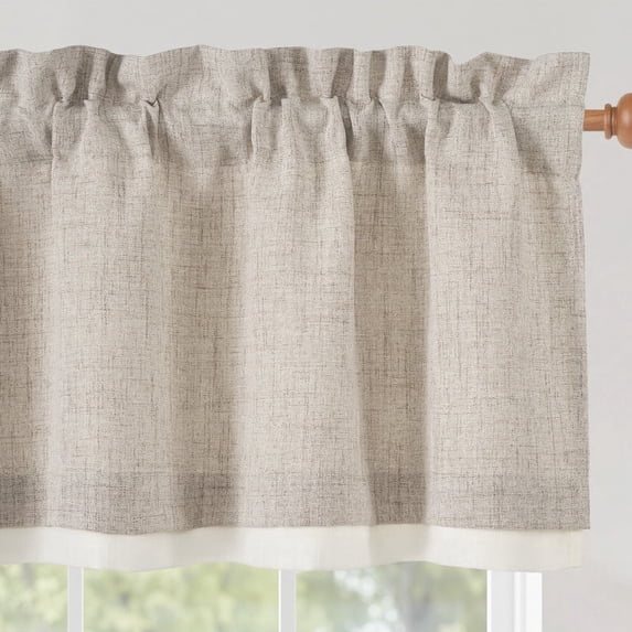 NICETOWN Double Layer Valance for Kitchen, Semi Sheer Light Filtering Linen Valance Rod Pocket Farmhouse Linen Window Drapes for Basement, 52"x18", Light Beige, 1 Panel