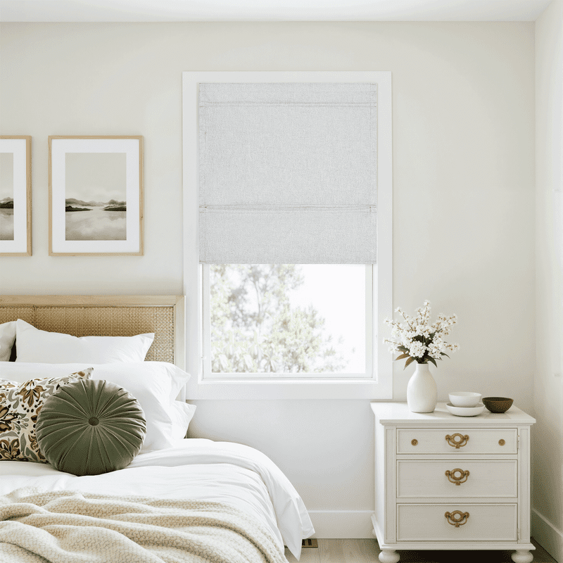 NICETOWN No Drill Blinds for Windows, 100% Blackout Roman Shades Linen Texture Privacy Thermal Insulated Door Curtain for Bedroom Living Room, Greyish White, 24"x72", 1 Panel