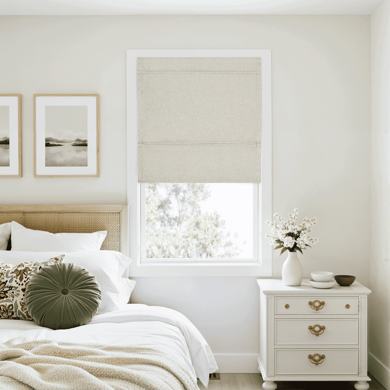NICETOWN No Drill Blinds for Windows, 100% Blackout Roman Shades Linen Texture Privacy Thermal Insulated Door Curtain for Bedroom Living Room, Natural, 24"x64", 1 Panel