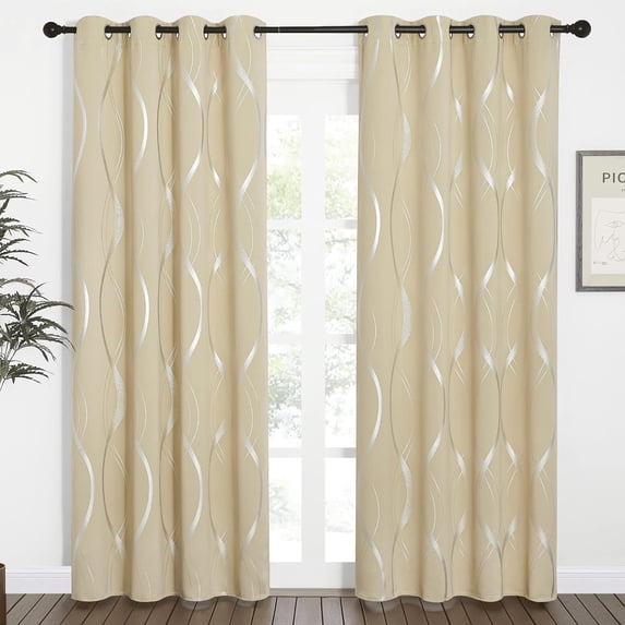 NICETOWN Elegant Biscotti Beige Wave Line Foil Print Pattern Home Grommet Room Darkening, 52" x 84" (2 Panels)