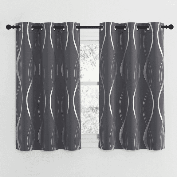 NICETOWN Elegant Gray Wave Line Foil Print Pattern Grommet Room Darkening Curtains, 42" x 48" (2 Panels)