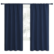 NICETOWN Elegant Navy Solid Print Home Rod Pocket Blackout Kitchen Curtains, 42" x 72" 2 Panels