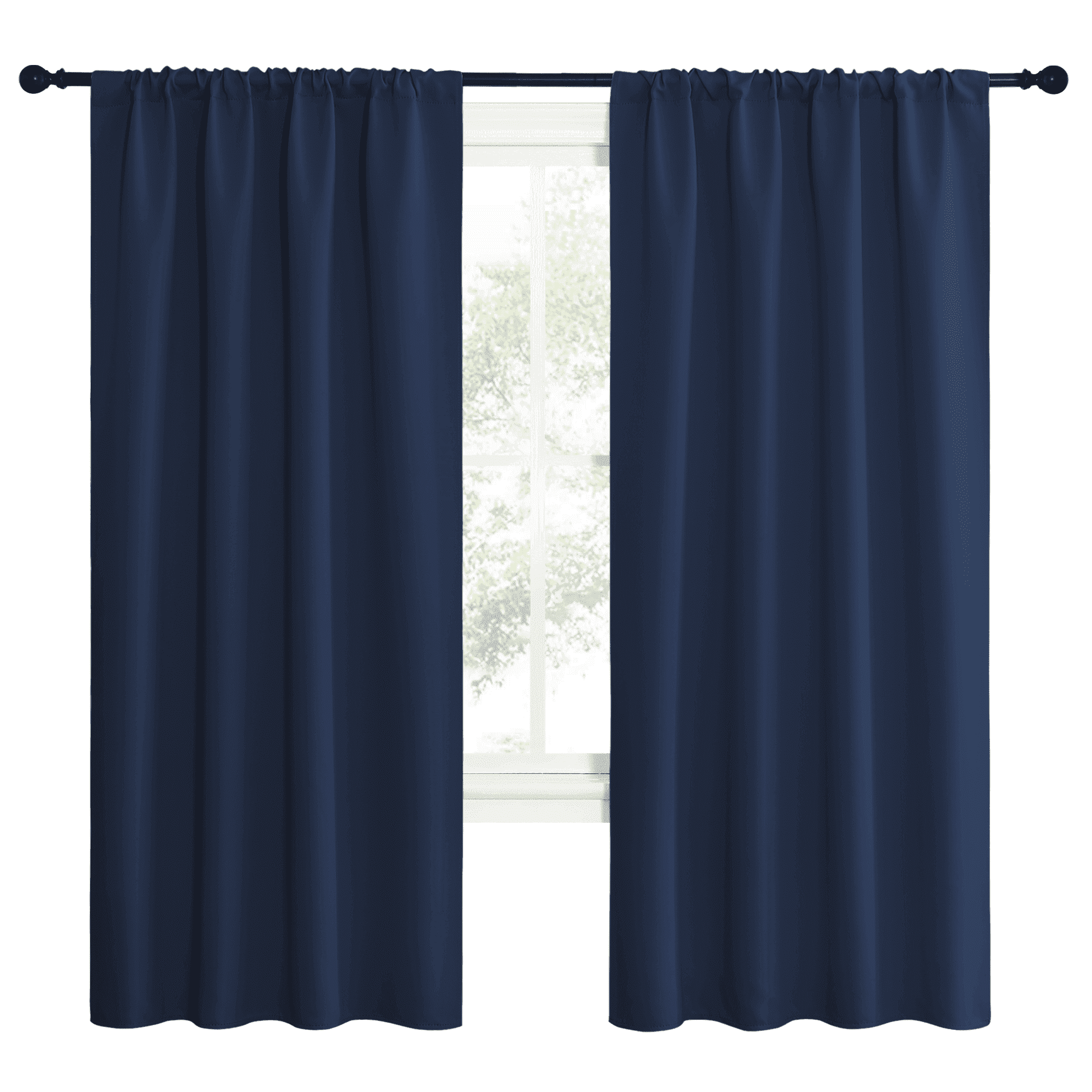NICETOWN Elegant Navy Solid Print Home Rod Pocket Blackout Kitchen Curtains, 42" x 72" (2 Panels)