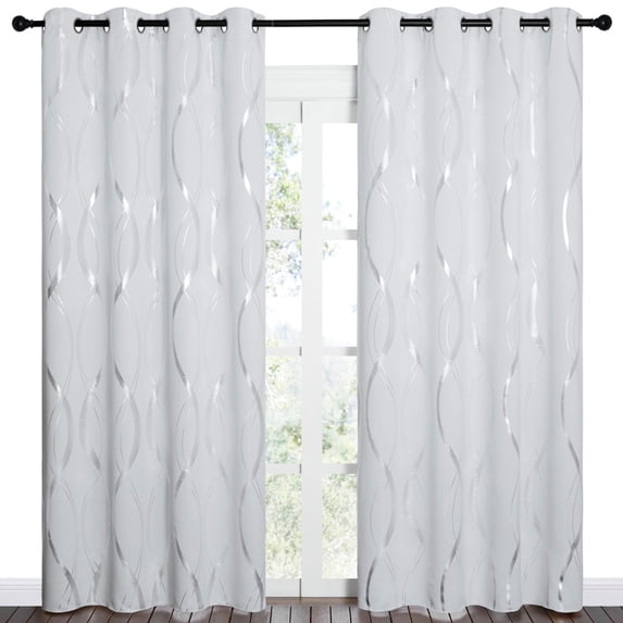 NICETOWN Elegant Wave Line Foil Print Home Grommet Blackout Valances Curtains, 52 x 84 in (2 Panels)