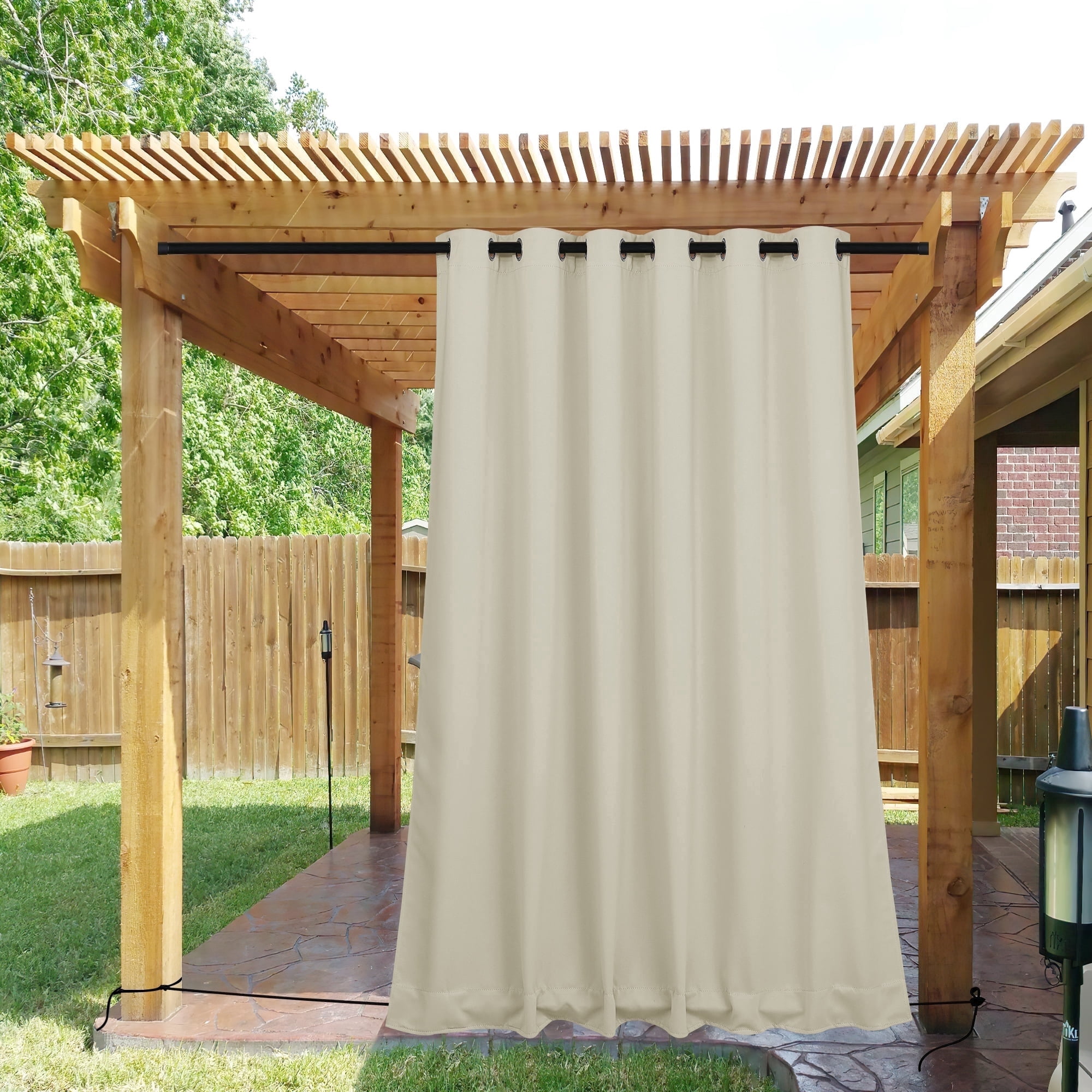 NICETOWN Extra Wide Outdoor Curtains 2 Panels Waterproof & Windproof Blackout Top Grommet & Bottom Backtab Drapes for Pergola with Fixed Rope, W84 x L95, Beige