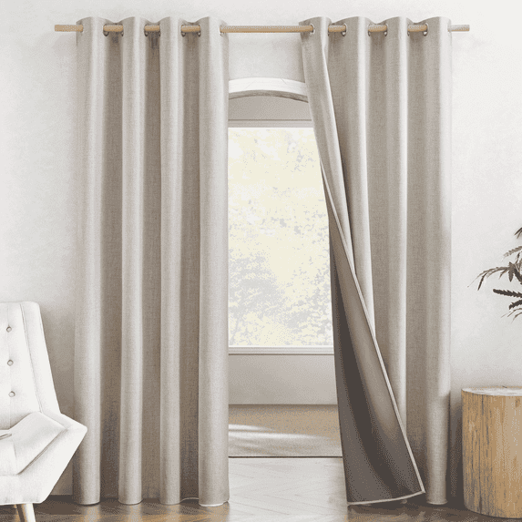 NICETOWN Faux Linen 100% Blackout Curtains for Living Room, Full Room Darkening Thermal Insulated Soundproof Grommet Drapes, 52"x 90", Oatmeal, 2 Panels