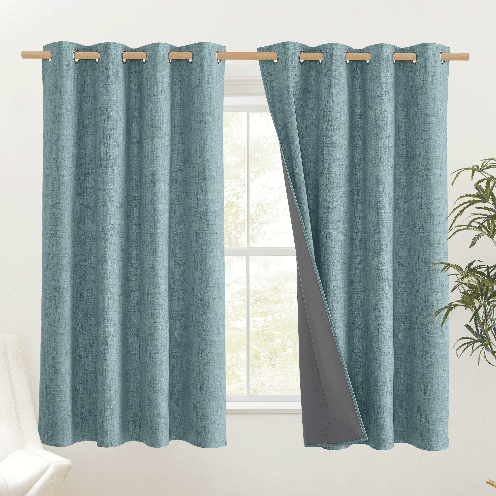 NICETOWN Faux Linen 100 Blackout Curtains for Living Room, Thermal Insulated Room Darkening
