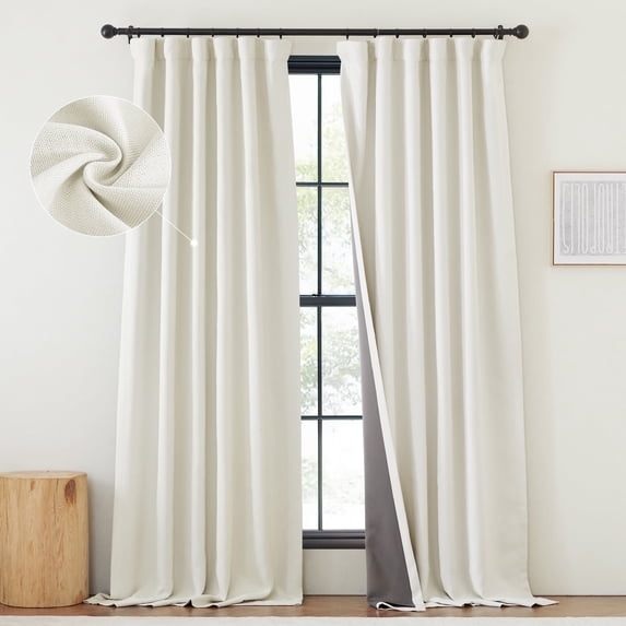NICETOWN Faux Linen 100% Blackout Curtains, Room Darkening Soundproof Drapes Thermal Insulated Rod Pocket/Back Tab/Hook Window Treatments for Bedroom Living Room, Natural, 50"x102", 2 Panels
