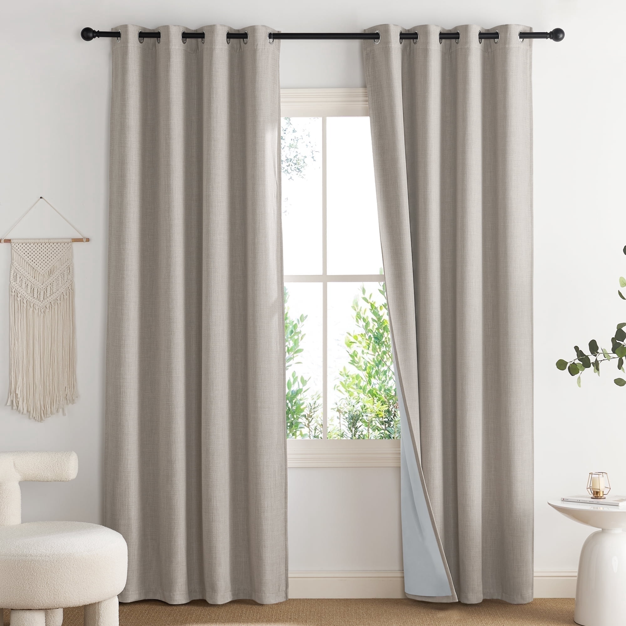 NICETOWN 100% Blackout Curtains Grommet Double Layers Faux Linen