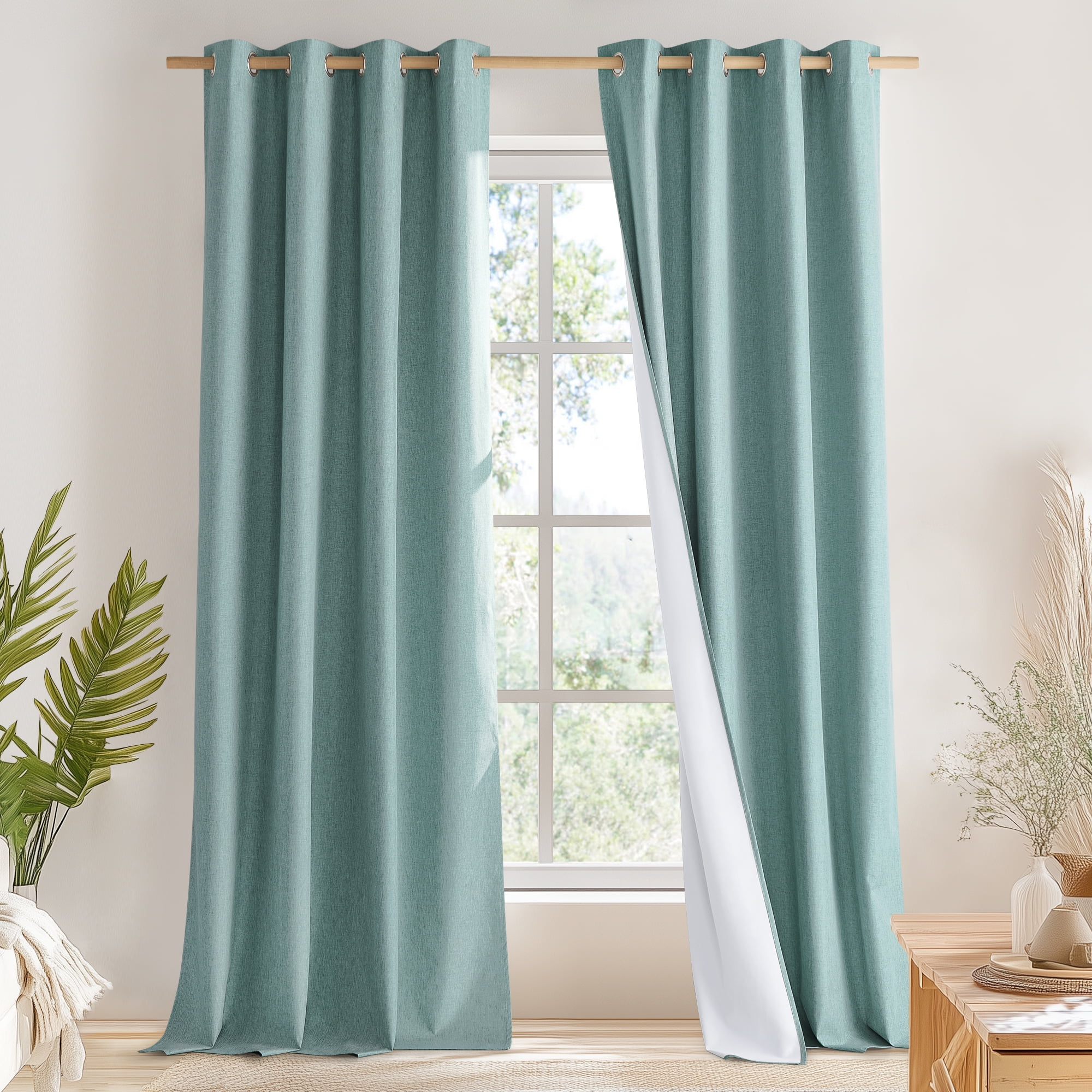 NICETOWN 84" Blackout Curtains - Thermal Insulated Grommet Drapes For Bedroom & Theater (Greyish Green, 42" Wide Per Panel)