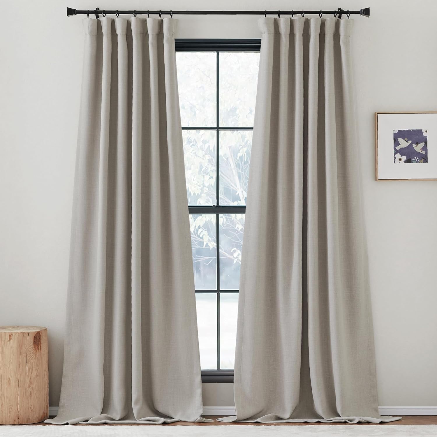 NICETOWN Faux Linen Curtains 96 inches Long, Pinch Pleated Curtains