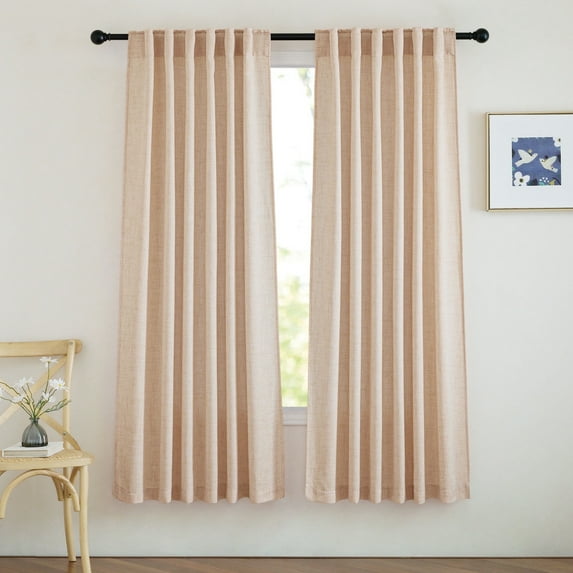 NICETOWN Faux Linen Curtains for Bedroom, Semi Sheer Faux Linen Curtains Rod Pocket Back Tab Light Filtering Privacy Window Drapes Soft Linen Textured Farmhouse Curtains, 52"x72", Natural, 2 Panels