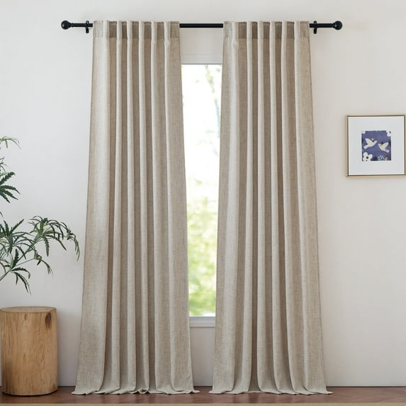 NICETOWN Faux Linen Curtains, Rod Pocket Back Tab Faux Linen Semi Sheer Privacy with Light Filtering Drapes Soft Flax Textured Floor to Ceiling Curtains for Dining Room, 52"x108", Oatmeal, 2 Panels