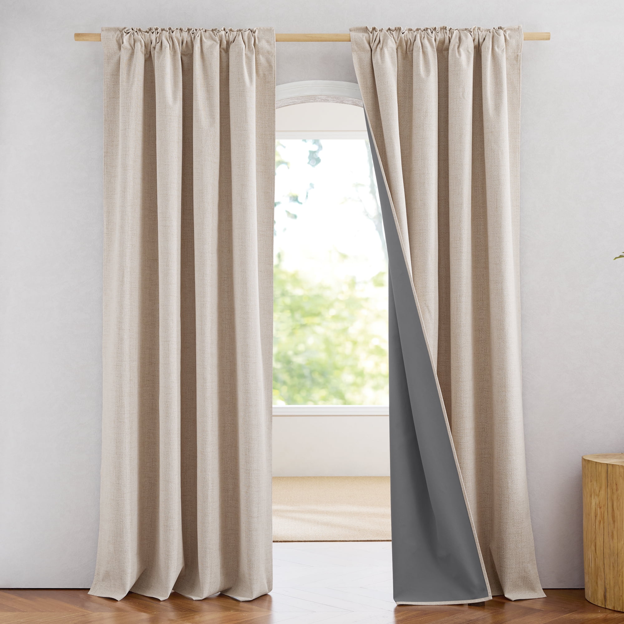NICETOWN Faux Linen Full Blackout Curtain Panels for Living Room, Room
