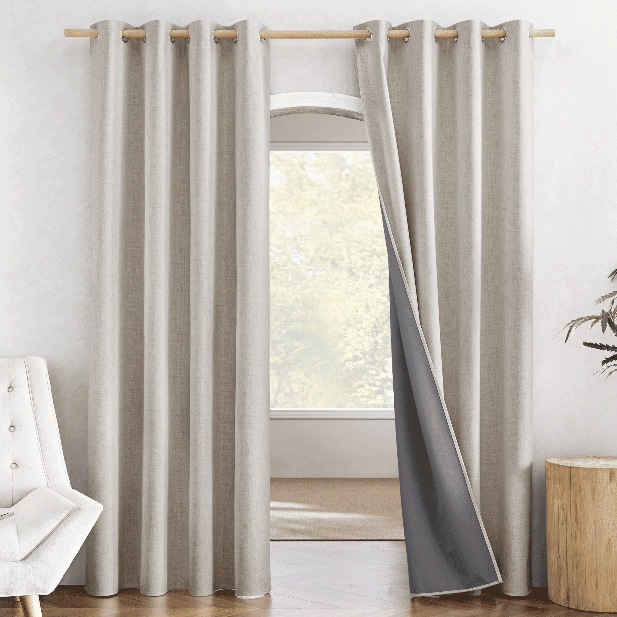 NICETOWN Faux Linen Full Blackout Curtain Panels for Living Room, Room ...