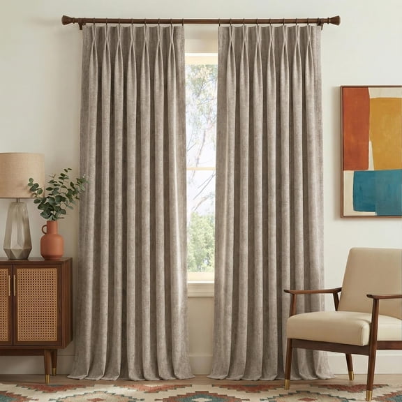 NICETOWN Faux Linen Pinch Pleated Curtains with Hooks, Room Darkening 395GSM Privacy Protective Drapes for Dining Room & Bedroom, W40 x L90, 2 Panels, Oatmeal