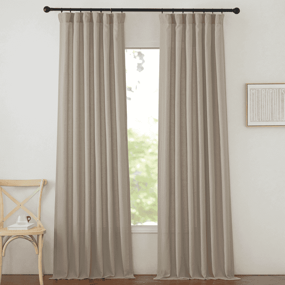 NICETOWN Flax Linen Curtains for Bedroom 84 inches Long, Thick Linen Curtains Hook Belt/Backtab/Rod Pocket Light Filtering Drapes, 50"x 84", Taupe, 2 Panels