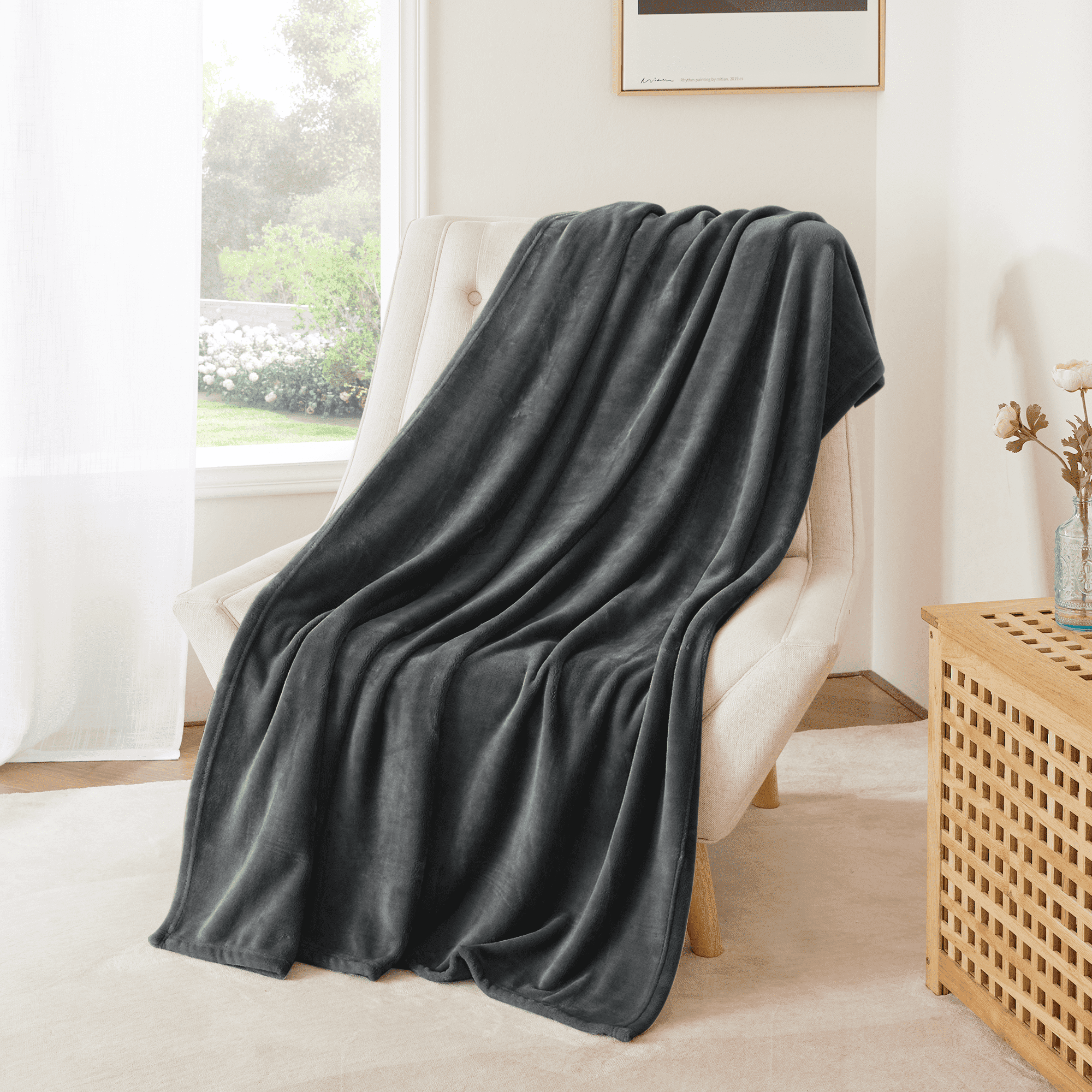 NICETOWN Fleece Throw Blanket for Couch Lightweight Plush Fuzzy Cozy Soft Blankets and Throws for Sofa/Bed/Travel/Camping, 50" x 60", Dark Grey