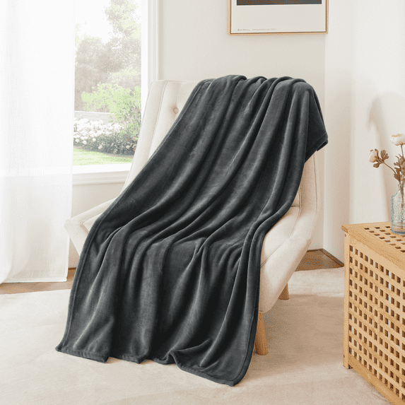 NICETOWN Fleece Throw Blanket for Couch Lightweight Plush Fuzzy Cozy Soft Blankets and Throws for Sofa/Bed/Travel/Camping, 70" x 78", Dark Grey