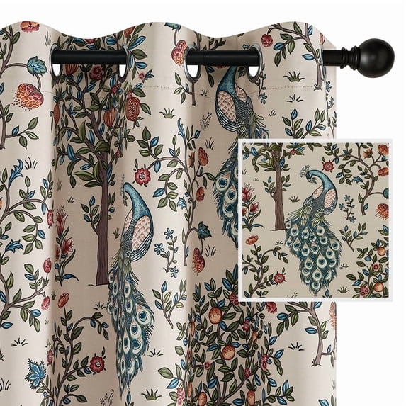NICETOWN Floral Blackout Curtains 84 inches Long, Vintage Printed Blackout Curtains Room Darkening Thermal Insulated Drapes for Bedroom Living Room, Beige, 52"x84", 2 Panels