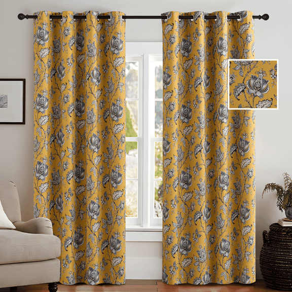 NICETOWN Floral Curtains for Bedroom, Blackout Thermal Insulated Privacy Protection Curtains Grommet Room Darkening Drapes for Living Room, Golden Oak, 52"x84", 2 Panels