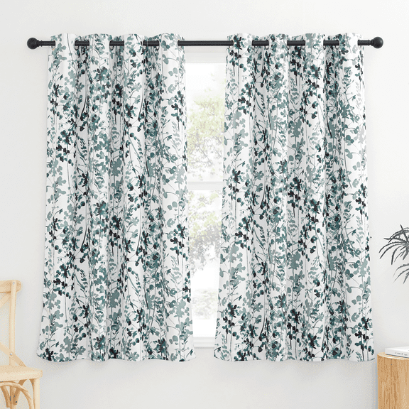 NICETOWN Floral Curtains for Kitchen, Vivid Watercolor Floral Painting Blackout Curtains Thermal Insulated Privacy Drapes for Art Gallery, Green, 52"x63", 2 Panels